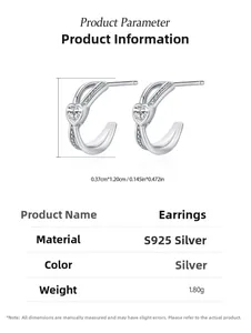 Detailed product parameters of S925 sterling silver heart zircon hoop earrings