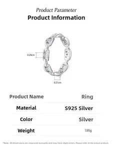Detailspezifikationen des 925 Sterling Silber Kettenrings mit Zirkonstein-Abmessungen