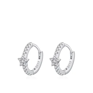 925 Sterling Silver Star Hoop Earrings For Women Sparkling Zirconia Inlaid Tiny Huggie Earrings Fashion Jewelry Accessories Gift