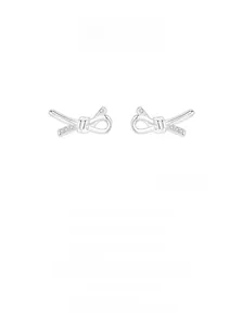 Close-up of S925 sterling silver bow knot stud earrings with cubic zirconia detail