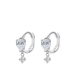 Elegant 925 Sterling Silver Pear Cut Zirconia Huggie Hoop Drop Earrings Minimalist Personalized Waterdrop Earrings For Women Jewelry