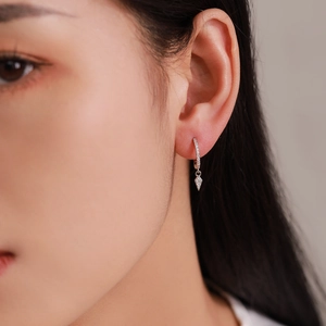Elegant S925 silver rhombic pendant earrings with sparkling pavé cubic zirconia