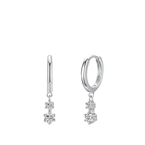 Elegant 925 Sterling Silver Sparkly Zirconia Pendant Hoop Earrings For Women Minimalist Dangle Earrings Fashion Jewelry Gift