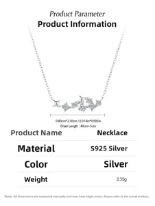Detailed size parameters of 925 silver star necklace with 40cm+5cm chain length