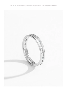 Detail of S925 silver ring featuring geometric hollow circles and sparkling crystals