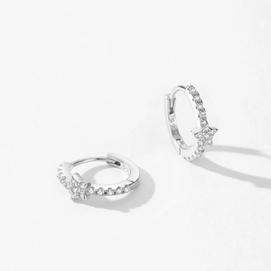 Elegant S925 sterling silver star hoop earrings with micro-paved cubic zirconia crystals