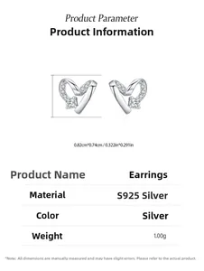 Detailed view of S925 sterling silver heart studs with measurements 0.82cm and 0.74cm