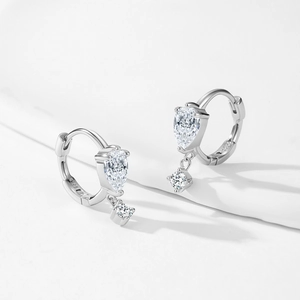 Elegant S925 sterling silver hoop earrings with pear-shaped cubic zirconia drops