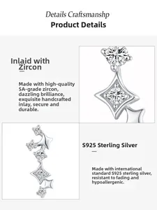 Vue macro de boucles d'oreilles Grande Ourse en argent S925 et zircons 5A brillants