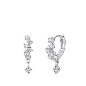 925 Sterling Silver Sparkly Zirconia Pendant Hoop Earrings For Women Elegant Fashion Starry Inlaid Dangle Earrings Jewelry
