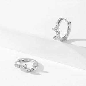 Elegant S925 sterling silver crescent moon huggie earrings with cubic zirconia stones