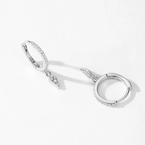 Minimalist S925 sterling silver hoop earrings featuring sparkling diamond rhombus pendants