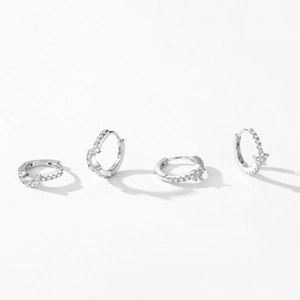 Set of four S925 sterling silver hoop earrings with star and heart zircon charms