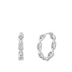 Boucles d'Oreilles Créoles en Argent Sterling S925 à Maillons pour Femmes Style Punk Minimaliste Zirconia Incrusté Bijoux en Argent