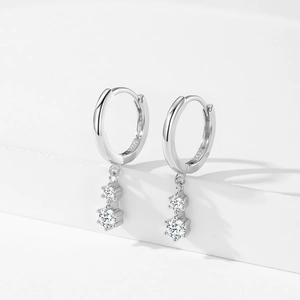 Sparkling S925 sterling silver hoop earrings with brilliant zircon stone pendants