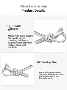 Detailed view of S925 sterling silver bow earrings with hand-set 5A grade zircon stones