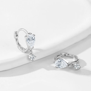 Elegant S925 sterling silver hoop earrings with pear-shaped cubic zirconia stones
