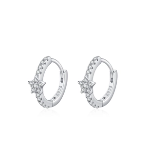 Sparkling S925 sterling silver star hoop earrings with micropave cubic zirconia