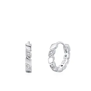 925 Sterling Silver Geometric Rhombic Hoop Earrings For Women Minimalist Inlaid Zirconia Hypoallergenic Earring Jewelry Gift