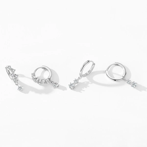 Elegant 925 sterling silver hoop earrings set with sparkling zircon crystal pendants