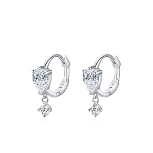 Elegant S925 silver hoop earrings with pear-shaped cubic zirconia and mirror reflection