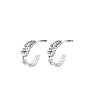 925 Sterling Silver Heart Zirconia Stud Earrings For Women Personalized Versatile Fashion Inlaid Zirconia Earrings Jewelry