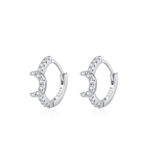 Elegant S925 sterling silver hoop earrings with crescent moon patterns and zircon stones