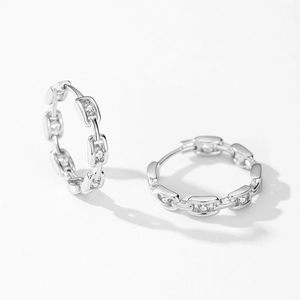 Créoles en argent sterling S925 poli avec maillons de chaîne et zircons étincelants
