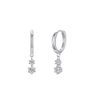 Elegant 925 sterling silver hoop earrings with sparkling double round cubic zirconia drops