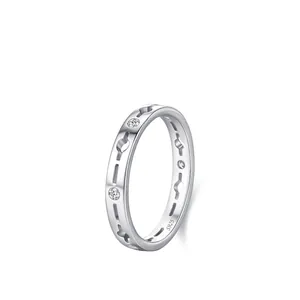 925 Sterling Silver Hollow Geometric Ring With Zirconia For Women Personalized Japanese Korean Style Fashion Finger Jewelry