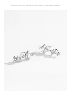 Gros plan sur des boucles d'oreilles Grande Ourse en argent S925 et zircons brillants