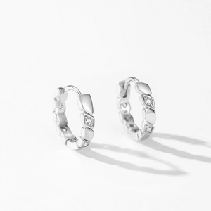 925 sterling silver geometric link earrings with sparkling zirconia in bright silver
