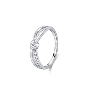 Bague en argent sterling 925 à trois couches avec zircon en cœur et poinçon S925