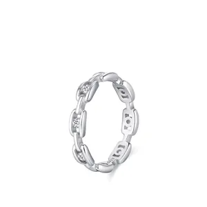 925 Sterlingsilber Kettendesign Ring Für Damen Mode Leichter Luxus Geometrischer Zirkonia Eingelegter Fingerring Schmuck Geschenk