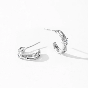 Elegant S925 sterling silver heart zircon hoop earrings with micro-pave diamond setting