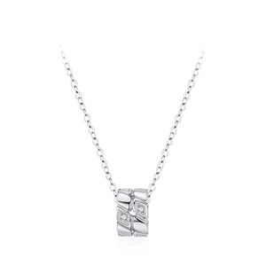 S925 sterling silver necklace with a geometric cylinder pendant and sparkling zircon