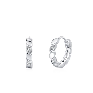 925 sterling silver geometric diamond hoop earrings with twisted design for women