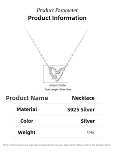 Spécifications de taille détaillées du collier cœur en argent 925 avec dimensions