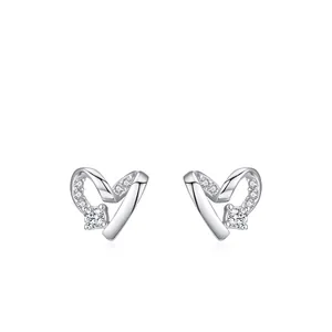 925 Sterling Silver Heart Stud Earrings For Women Minimalist Zirconia Inlaid Hollow Heart Earring Post Fashion Jewelry Gift