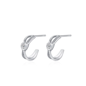 Elegant S925 sterling silver heart-shaped zircon earrings with hollow side details