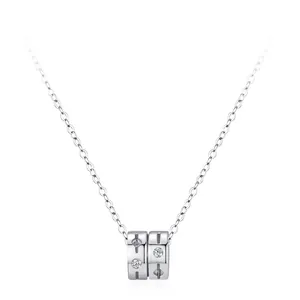 925 Sterling Silver Small Waist Pendant Necklace For Women Light Luxury Zirconia Inlaid Cylindrical Clavicle Chain Jewelry Gift
