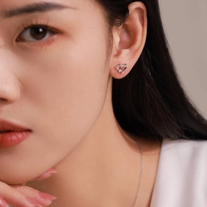 Minimalist S925 sterling silver heart stud earrings with sparkling cubic zirconia stones