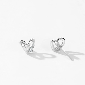 S925 sterling silver hollow heart stud earrings with sparkling cubic zirconia stones