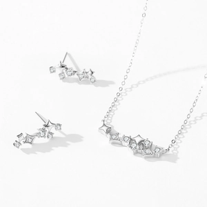 S925 sterling silver Big Dipper constellation necklace and earrings set with zircons