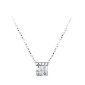 Minimalist 925 sterling silver cylinder pendant necklace with sparkling zircon stones