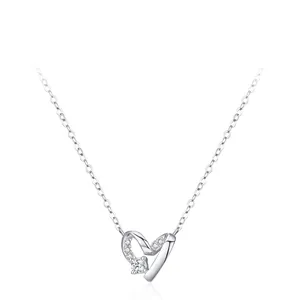 Collier Pendentif Cœur en Argent Sterling 925 Minimaliste pour Femmes Élégant Choker Chaîne O avec Incrustation de Zirconia