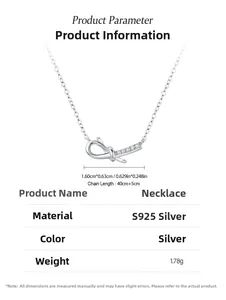 Detailed specs of S925 silver knot necklace with zircon inlay and 1.6x0.63cm pendant size