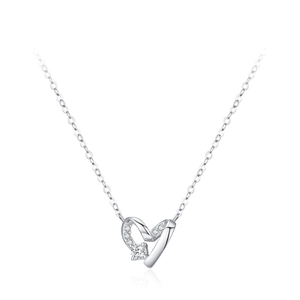 Collier en argent sterling 925 avec pendentif cœurs entrelacés et cristaux de zircone