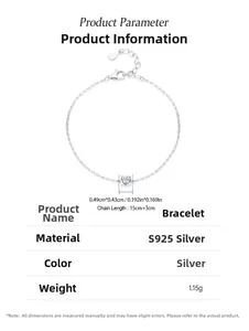 Detail view of S925 sterling silver bracelet with cubic zirconia square pendant dimensions