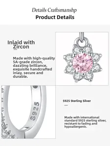 Macro detail of S925 sterling silver stamp and 5A pink zircon flower earrings
